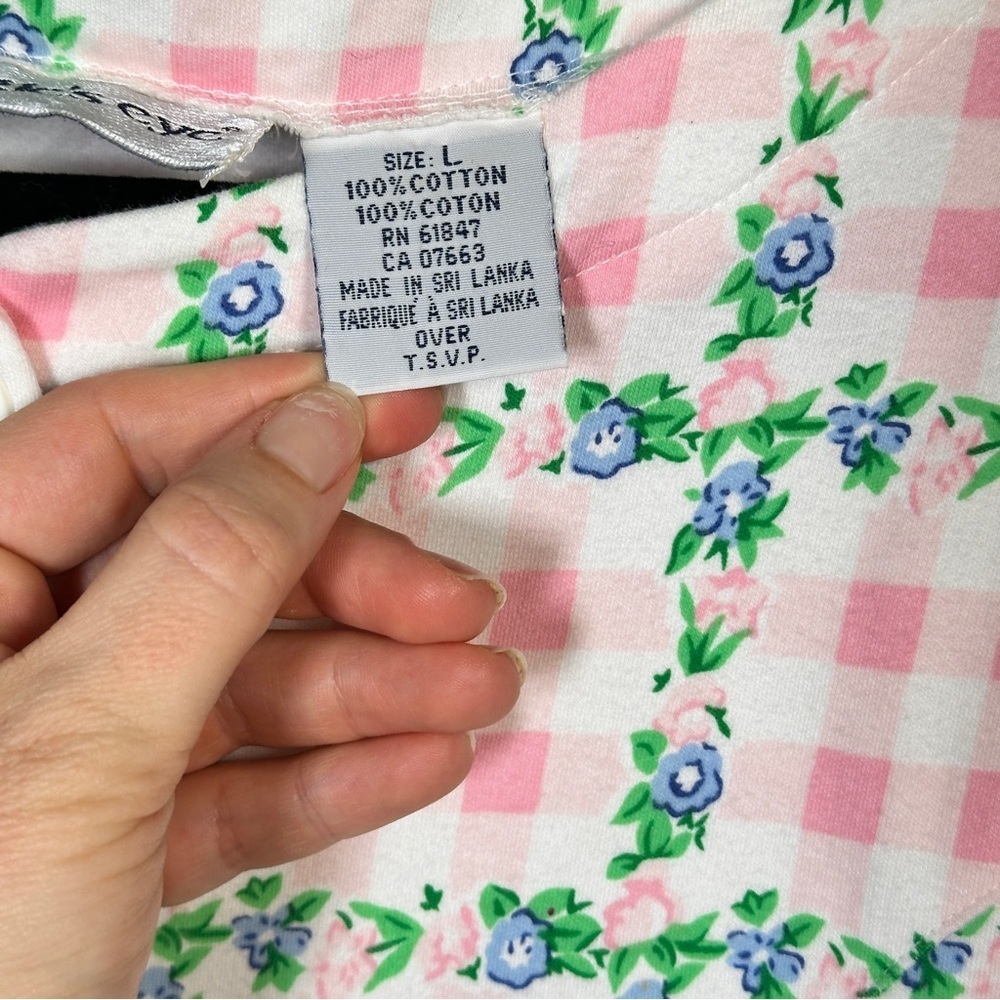 Eagle's Eye Vintage Pink Gingham Floral Button Front Top Women's L - Picture 4 of 12